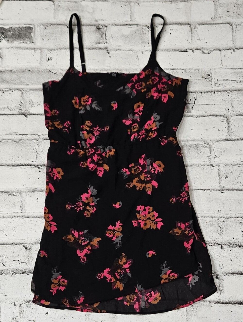 Volcom Black Floral Cami Dress Sleeveless Mini Dress Women's Med